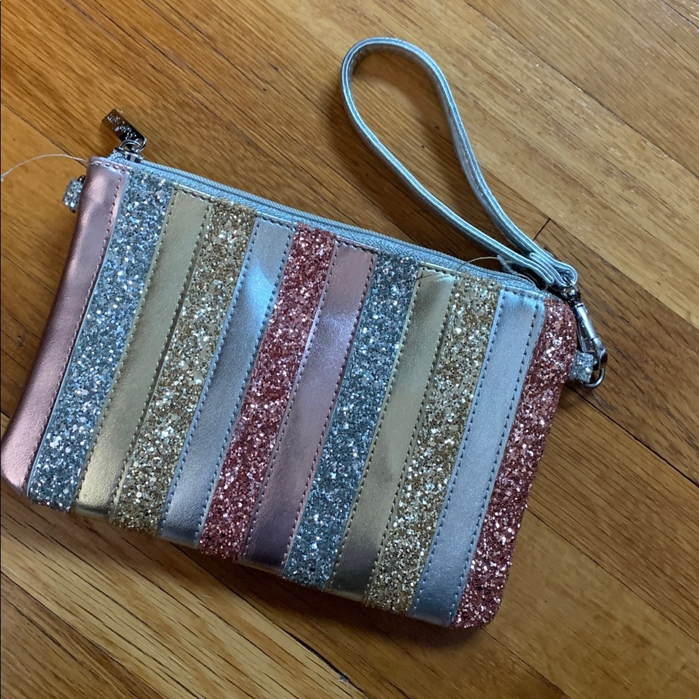Striped Glitter Wristlet Clutch